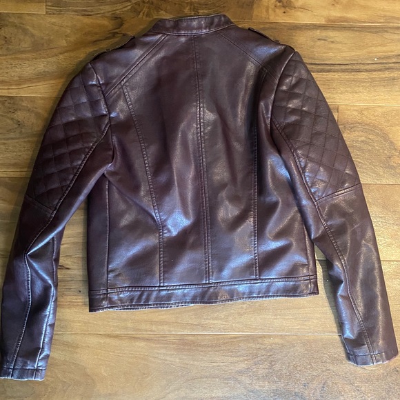 DesignLab Maroon Faux Leather Jacket - Size S - Picture 3 of 5